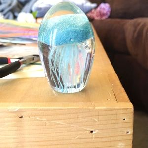 Blue glow in the dark jellyfish paperweight
